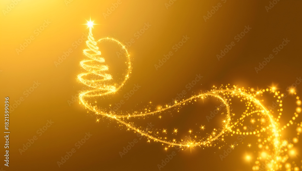 Obraz premium Magic Gold Christmas Tree Sparkle and Golden Background