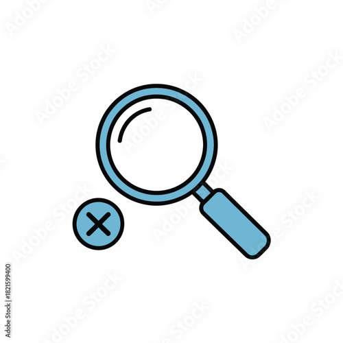 Magnifying glass with a red x symbol