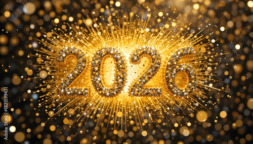 Sparkling Golden 2026 Numbers with Bokeh and Light Bursts new year celebration