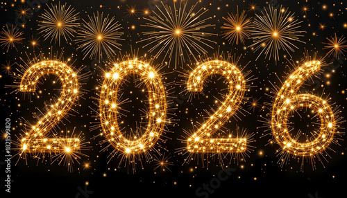 Sparkling Golden 2026 Numbers with Fireworks Background image photo