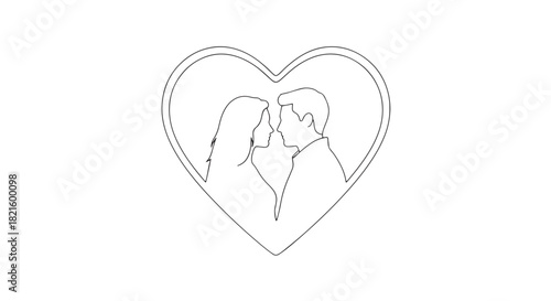 Minimalist line drawing of a loving couple inside a heart.