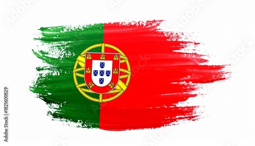Painted Grunge Style Portugal Flag Art with Green and Red Shield