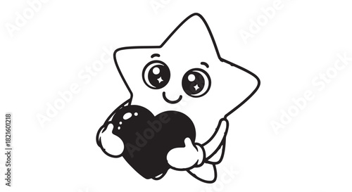 Cute cartoon star character holding a heart, playful illustration.