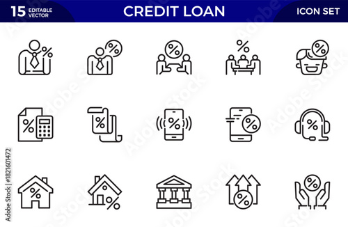 Credit Loan line icons set. loan, bank lending, cash loan. Thin outline icons pack. Vector illustration