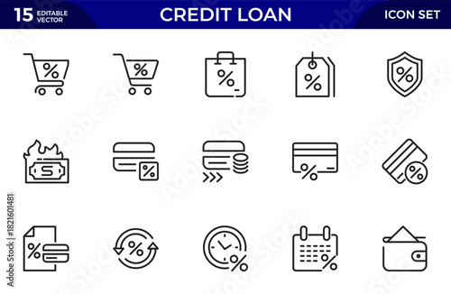 Credit Loan line icons set. loan, bank lending, cash loan. Thin outline icons pack. Vector illustration