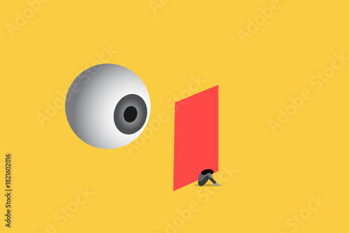 Business woman being monitored at work minimal illustration. concept of loss of privacy, surveillance