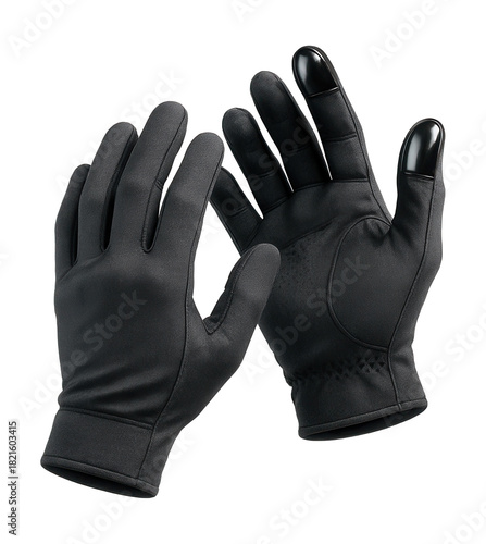 Gloves with conductive tips for smartwatches and biometric tracking features.