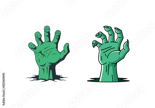 Spooky Green Zombie Hands Emerging from the Ground - Halloween Illustration