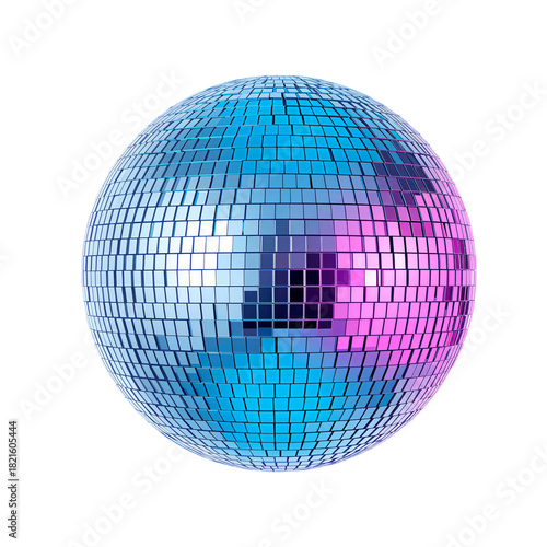 Colorful Disco Ball Reflecting Light in Vibrant Shades of Blue and Pink Durin...