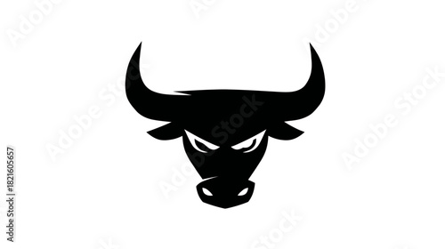 Powerful Bull Head Silhouette Vector Icon with Aggressive Expression, Strong Horns, and Fierce Eyes, Symbolizing Strength and Determination