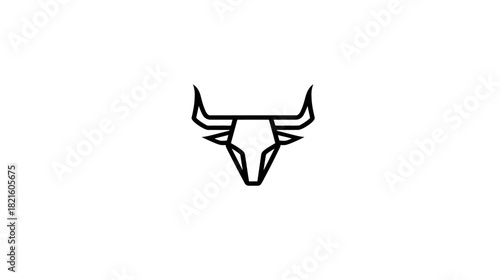 Modern minimalist geometric line art illustration of a bull's head, representing strength, power, and determination. Abstract animal symbol.