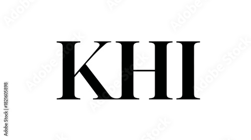 Minimalist KHI monogram on white background, classic serif font, simple design, elegant alphabet letters, initials concept