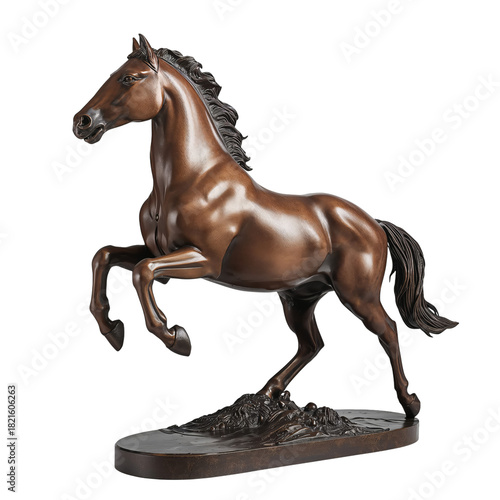 Bronze Sculpture of a Rearing Horse With Intricate Details on a Decorative Base