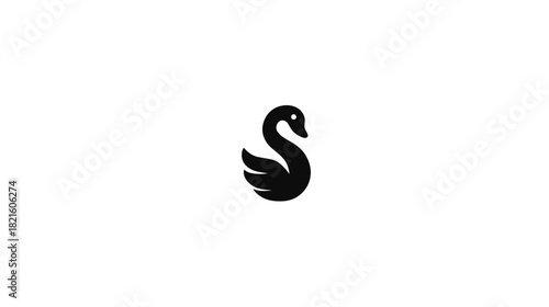 Elegant minimalist black swan silhouette on a clean white background. Stylized bird icon design, simple graphic element.