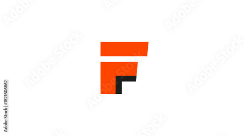 Free Download Modern geometric abstract F shape in vibrant orange and black on a clean white background, a versatile minimalist graphic design element. - GFXLoad