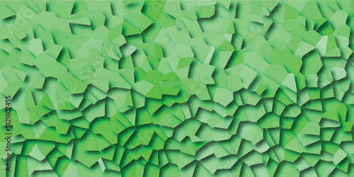 Vibrant green abstract background composed of irregular geometric shapes with a3D effect, casting subtle shadows and creating a dynamic, faceted surface for digital art and design