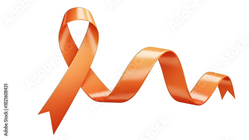 Orange Awareness Ribbon 3D Illustration - Leukemia, MS and Kidney Cancer Symbol
