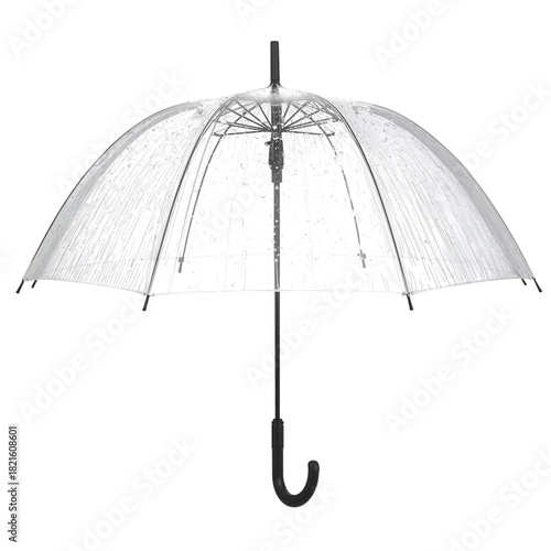 Transparent Umbrella Resting on a Surface During Rain in a City Setting Under...