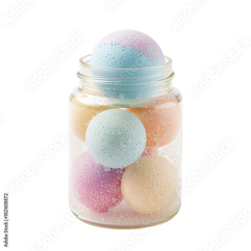 Colorful Bath Bombs in a Glass Jar, Perfect for Relaxation and Self-Care Moments