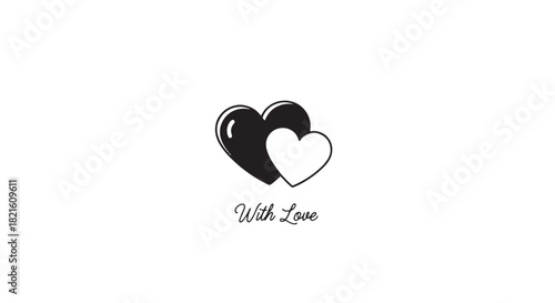 Two Hearts Illustration Logo with Love Text in Black and White.