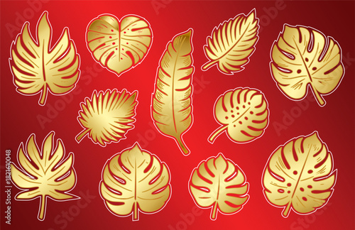 seamless pattern with golden monstera leaves