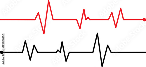 Two heartbeat ekg lines one red one black