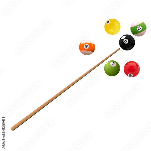A modern icon of snooker stick and balls in trendy style