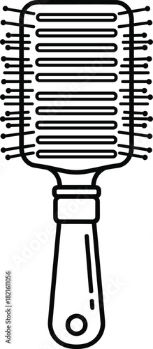 Vented Paddle Hair Brush Vector Outline, Salon Tool for Styling, Blow Drying, and Detangling