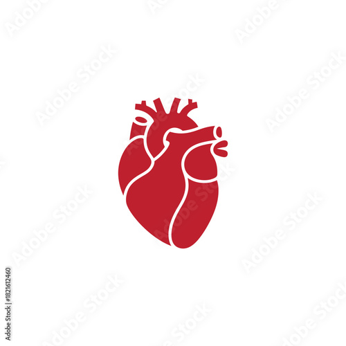 Striking heart icon for medical designs, health campaigns, or cardiology presentations features a clean, modern aesthetic and vibrant red color