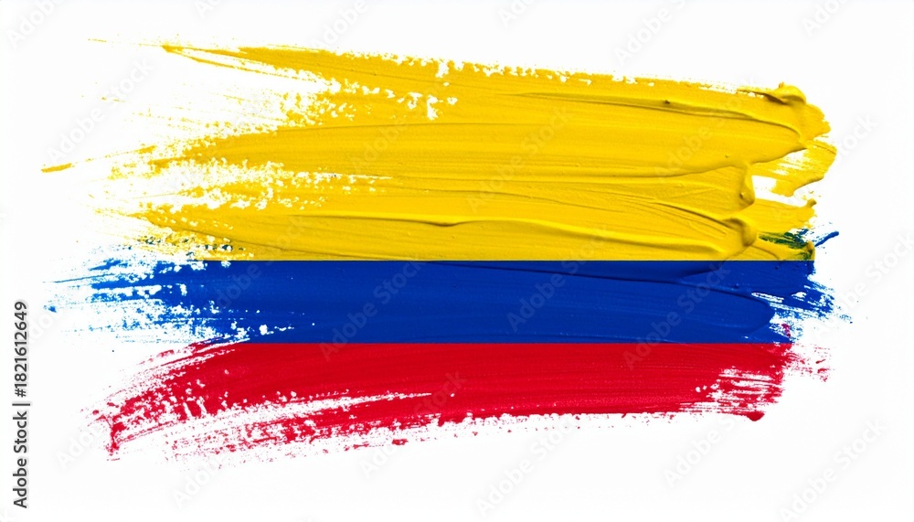 Fototapeta premium Painted Colombian Flag with Yellow Blue and Red Brushstrokes
