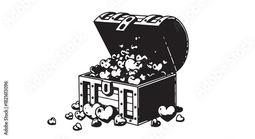 Open Treasure Chest Overflowing with Coins Illustration, Loot and Wealth Scene.