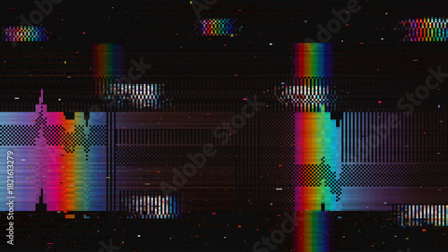 Colorful VHS Glitch Screen Effect. Abstract Technology Vector Background in Retro Style