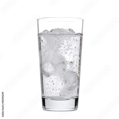 Refreshing Glass of Sparkling Water With Bubbles on Display