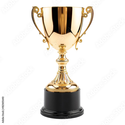 Shiny Golden Trophy Displayed on a Black Base for an Award Ceremony