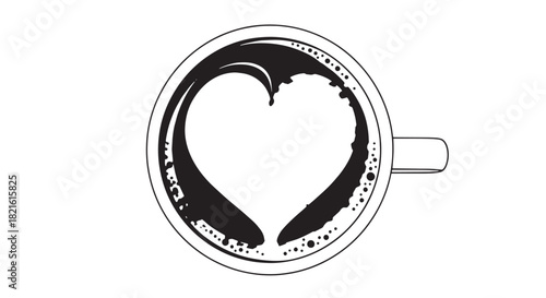 A steaming cup of coffee with a heart-shaped crema resting in a mug on a cozy surface.