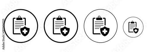 Stay protected with modern insurance policy icons in multiple sizes for apps and websites, offering comprehensive health and safety coverage with a simple, clean design