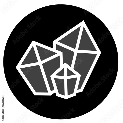 Stylized geometric rare earth elements icon. Isolated black and white mineral crystals symbol for mining, technology, electronics, and energy.