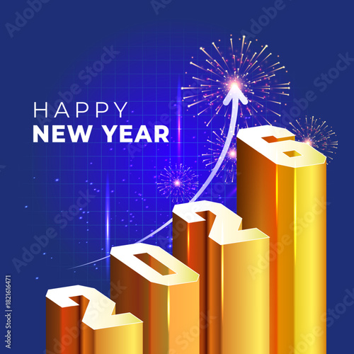 Happy New Year 2026 welcome card design with growth and success wishes concept.