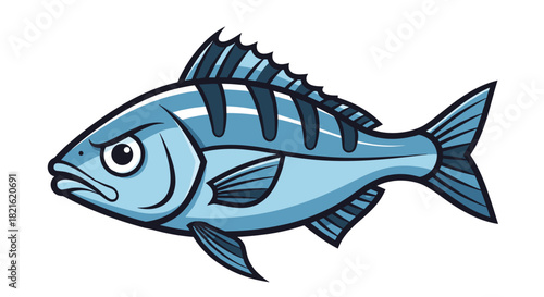Grumpy Fish Swimming in Blue Water: A Cartoon Angler's Catch in an Aquatic Ecosystem, Great for Children's Books & Seafood Restaurant Marketing Illustrations & Marine Wildlife Conservation Campaigns F