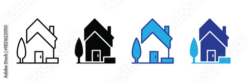 Collection of stylized house icons, representing home ownership, real estate, and residential architecture in various graphic styles and colors.