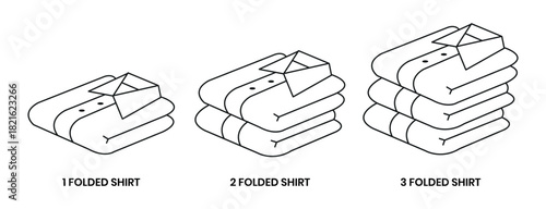 Folded shirt clothes icons set. Stack of folded shirts icons. Folded shirt clothes logo, label, badge, sign, symbol, emblem, stamp, black, flat, line, vector isolated illustration on white background.