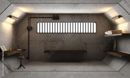 Minimalist Futuristic Concrete Prison Cell Interior Concept