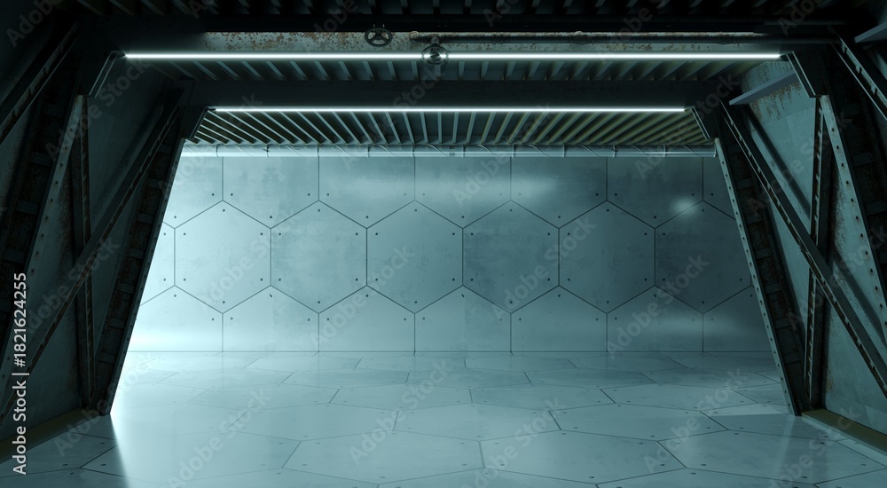 Obraz premium Futuristic Industrial Bunker or Sci-Fi Subway Tunnel Entrance