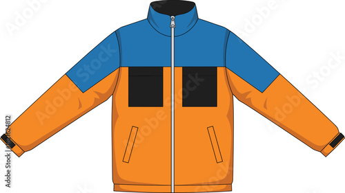 Color Block Windbreaker Jacket Vector, Casual Outdoor Apparel with Zipper and Patch Pockets
