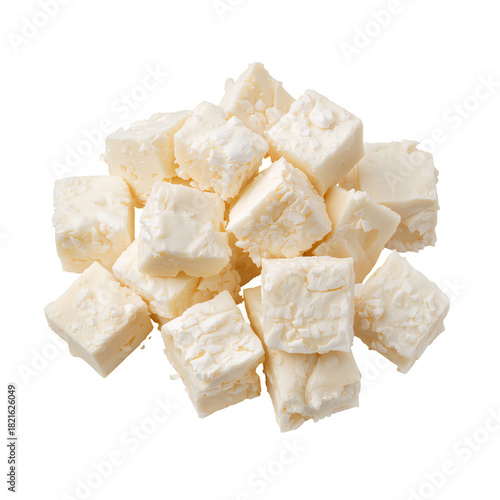 White Cheese Cubes Arranged in a Pile on a Plain Background for Culinary Use