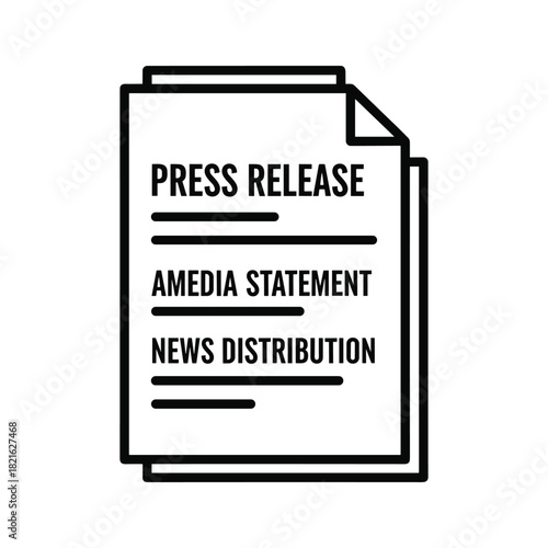 Black and white icon of a press release document isolated on