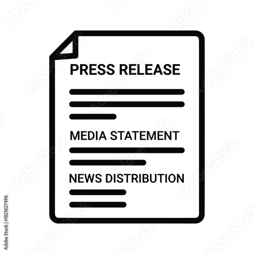 Black and white icon of a press release document for media distribution