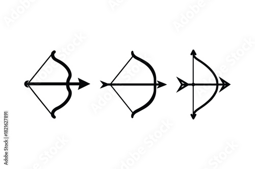 A set of linear bow and arrow silhouette icon vector illustration