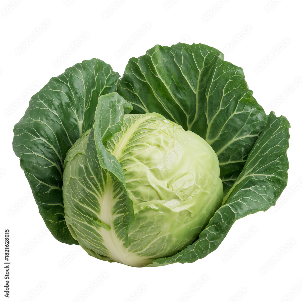 Fototapeta premium Fresh Green Cabbage With Crisp Leaves Ready for Salad or Cooking at a Local Market