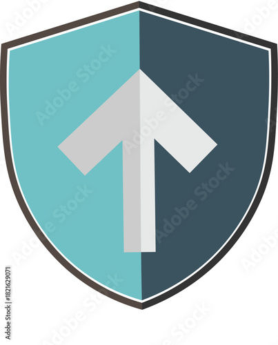 Corporate shield and upward arrow flat vector logo symbol